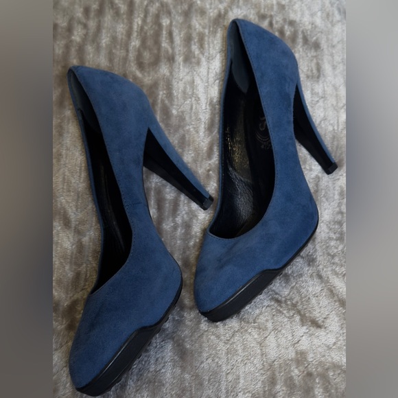 Tod's Pump Blue Suede Pointed Toe Size 36.5 Covered Platform Heel - Picture 6 of 9